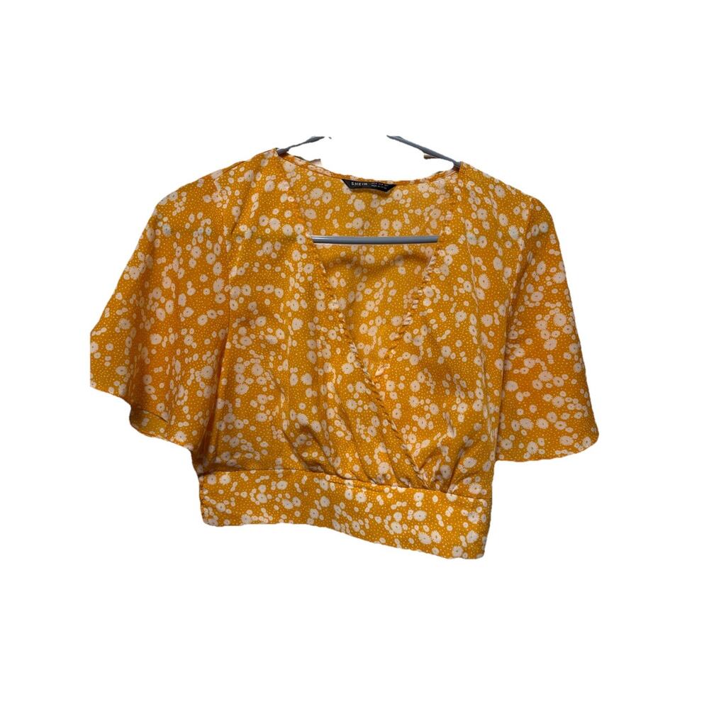 Shein Women’s Yellow flower Crop Top Blouse size medium